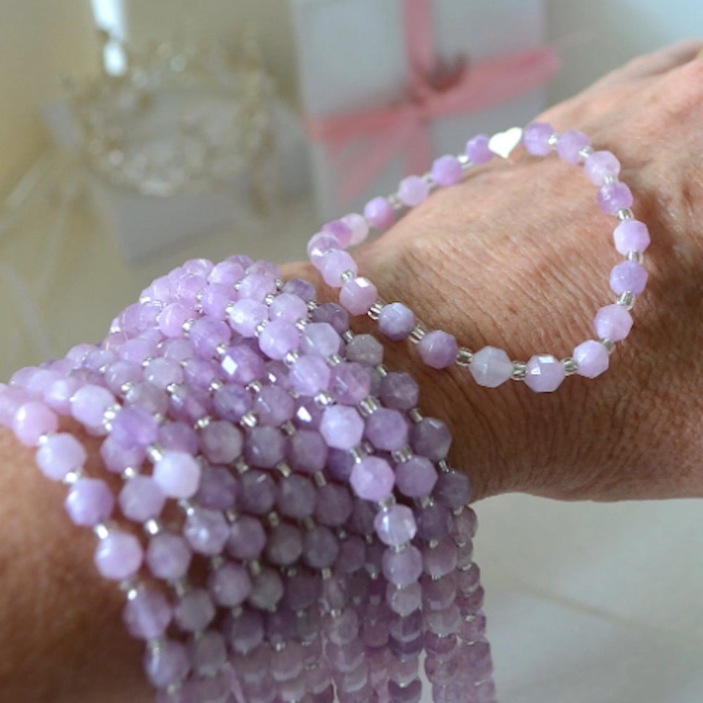 Women's Silver Heart Amethyst Bracelet SET