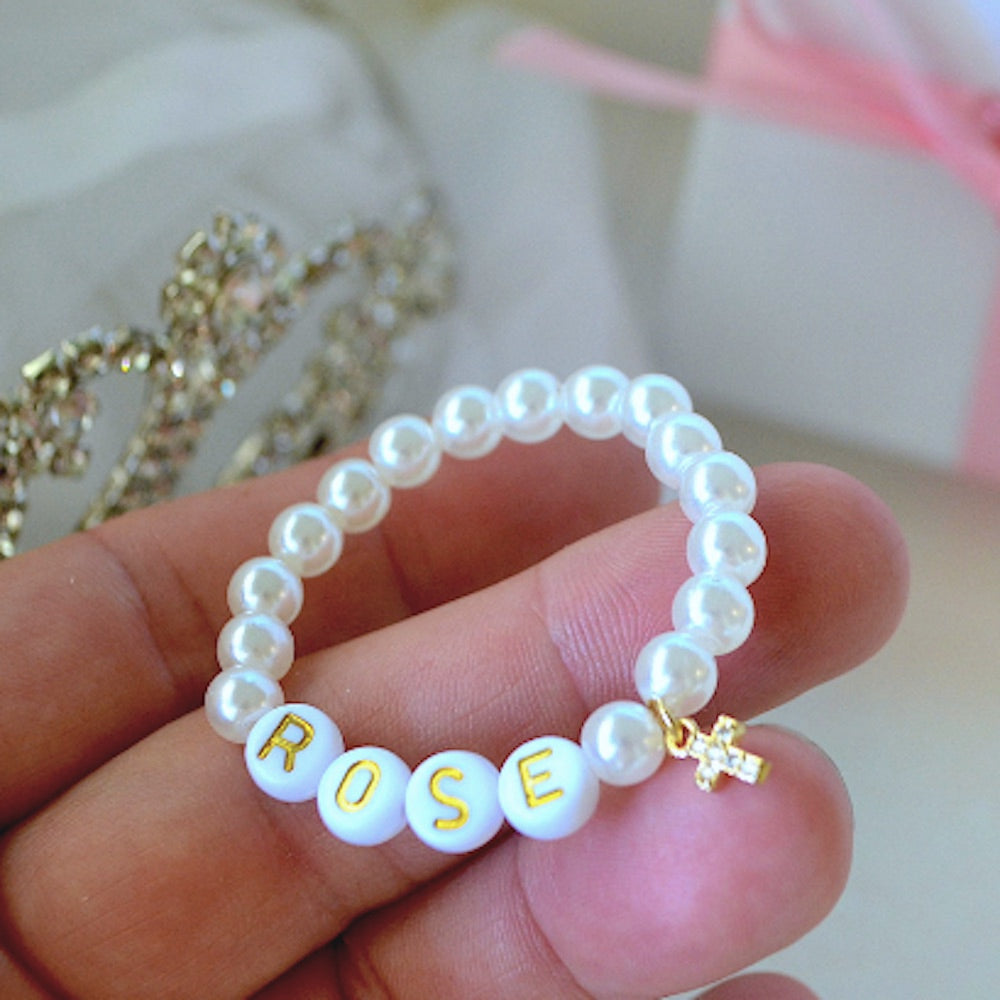 Wonderful Personalized Pearl Baby Cross Bracelet, perfect Gift!
