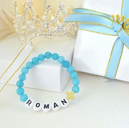 Zealous Blue Jade Boys Gold Cross Bracelet