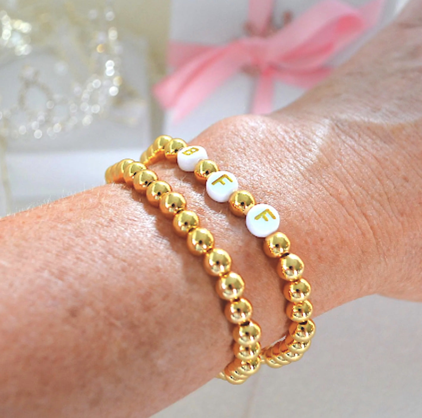 Unique BFF Besties Gold Beaded Bracelets