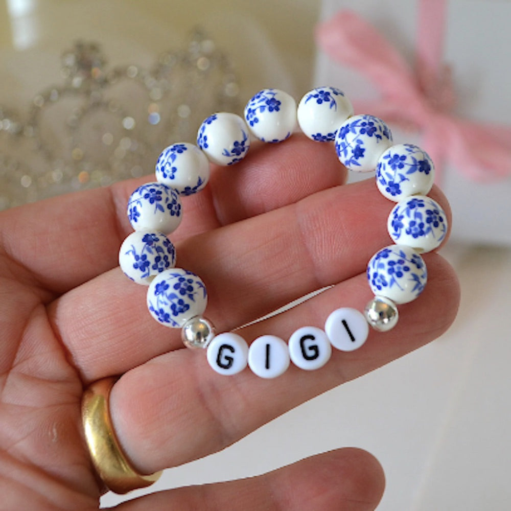 Versatile Blue Floral Mommy and Daughter Porcelain Bracelet Set