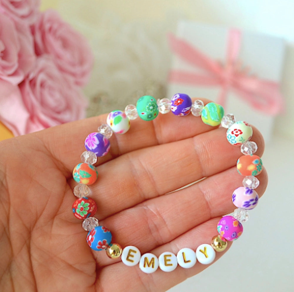 Uniquely Cute Personalized Sparkle Flower Clay Bracelet
