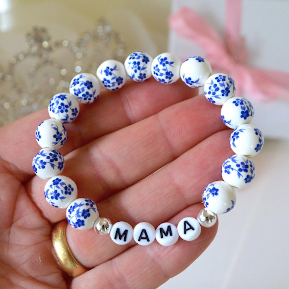 Versatile Blue Floral Mommy and Daughter Porcelain Bracelet Set