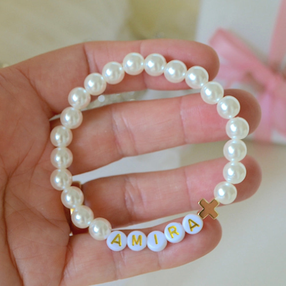Very Cute Gold Cross Pearl Bracelet For Your Loved Ones!