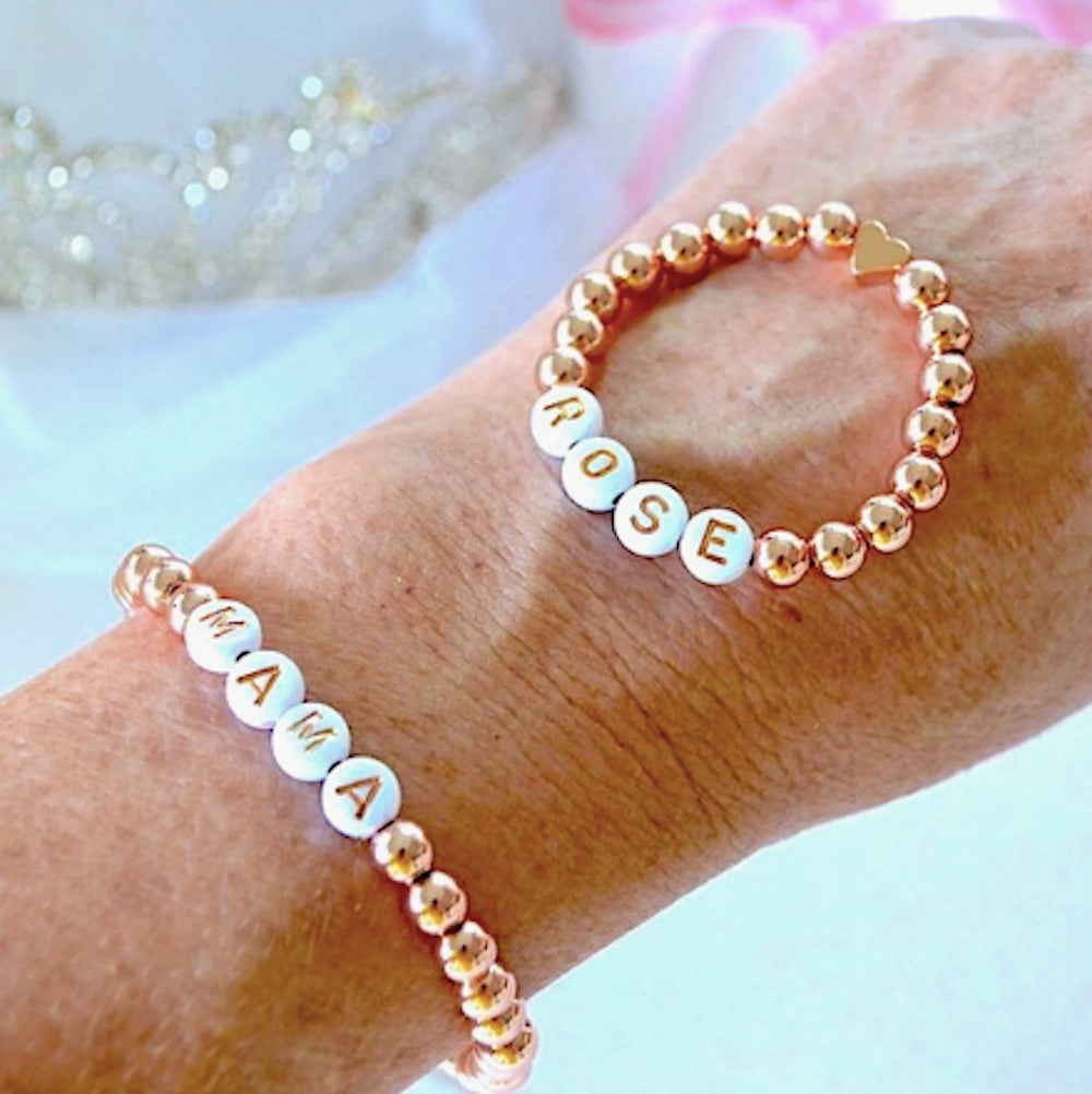 Unique Rose Gold Personalized Mommy and Daughter Bracelet Set
