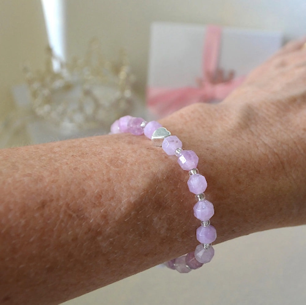 Women's Silver Heart Amethyst Bracelet SET
