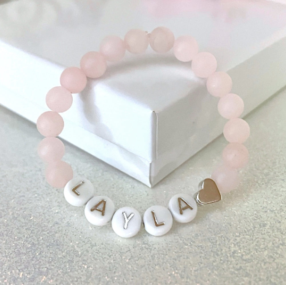 Unique Silver Heart Rose Quartz Bracelet