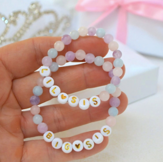 Matching sister or twin bracelet set with colorful morganite gemstones