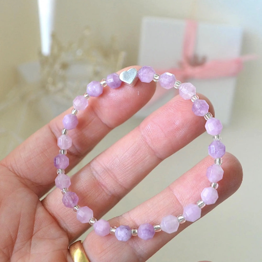 Women's Silver Heart Amethyst Bracelet SET