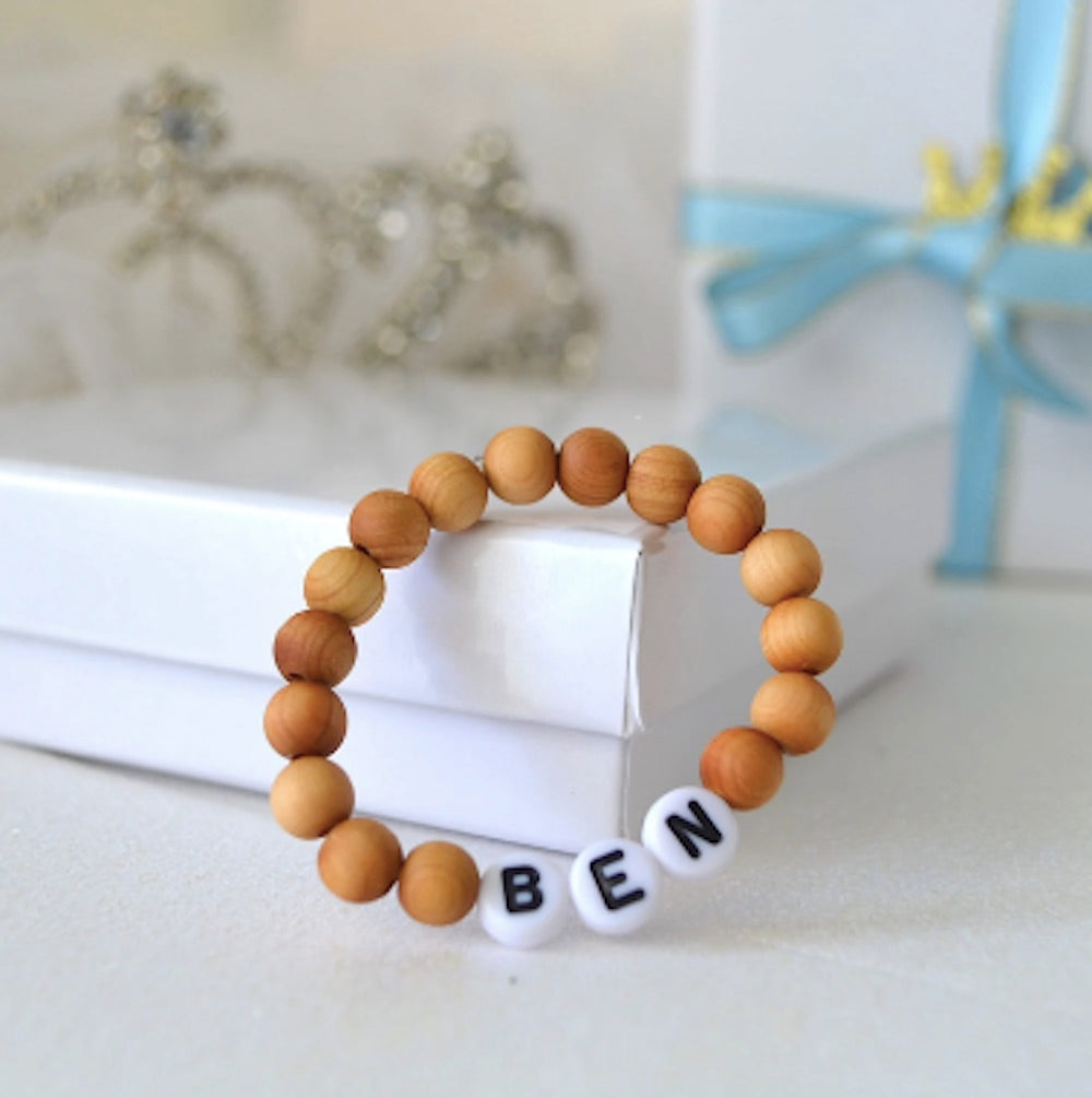 Wooded Natural Sandalwood Name Bracelet for Boys