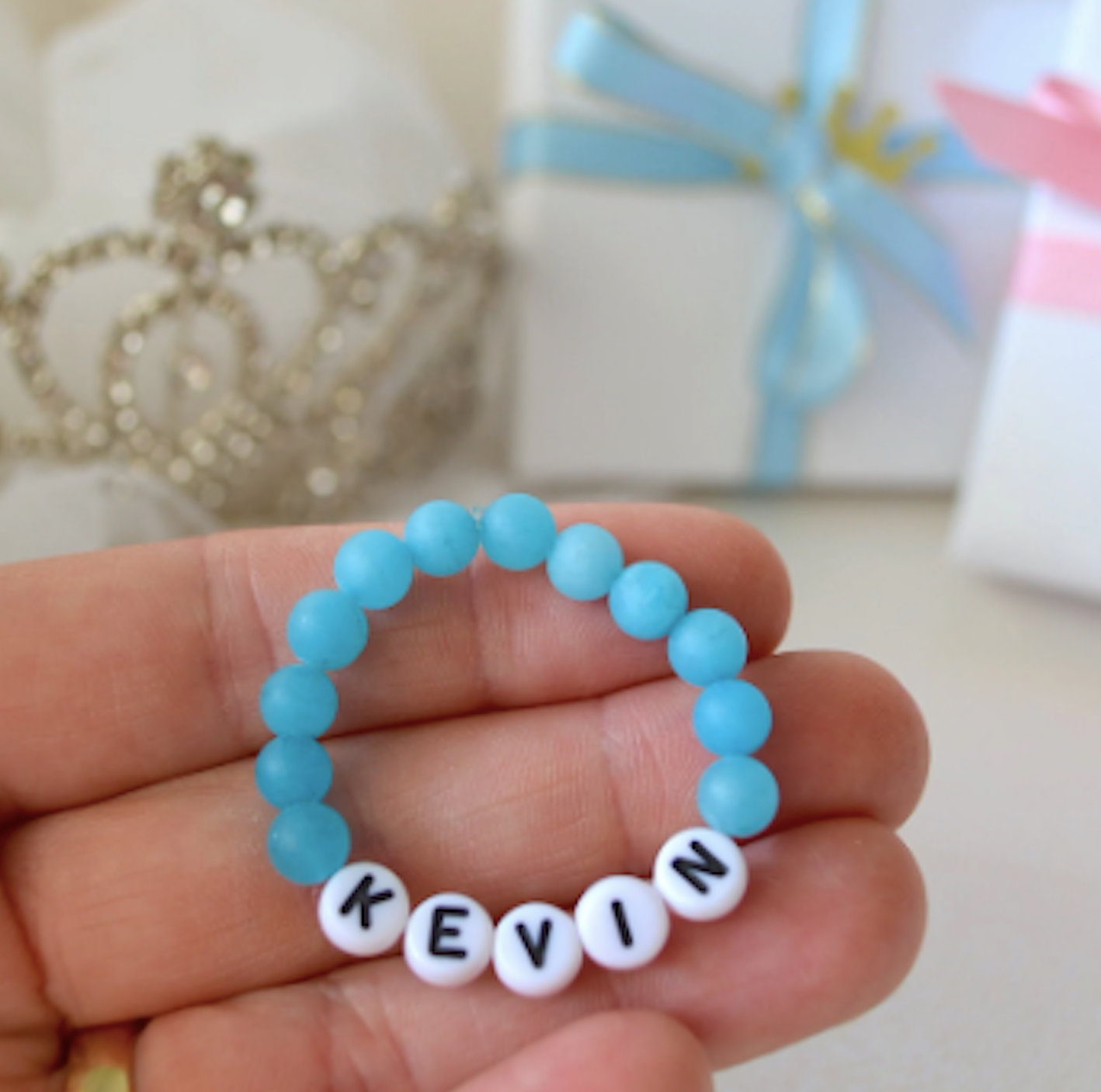 Vibrant Sky Blue Matte Jade Boys Gemstone Bracelet