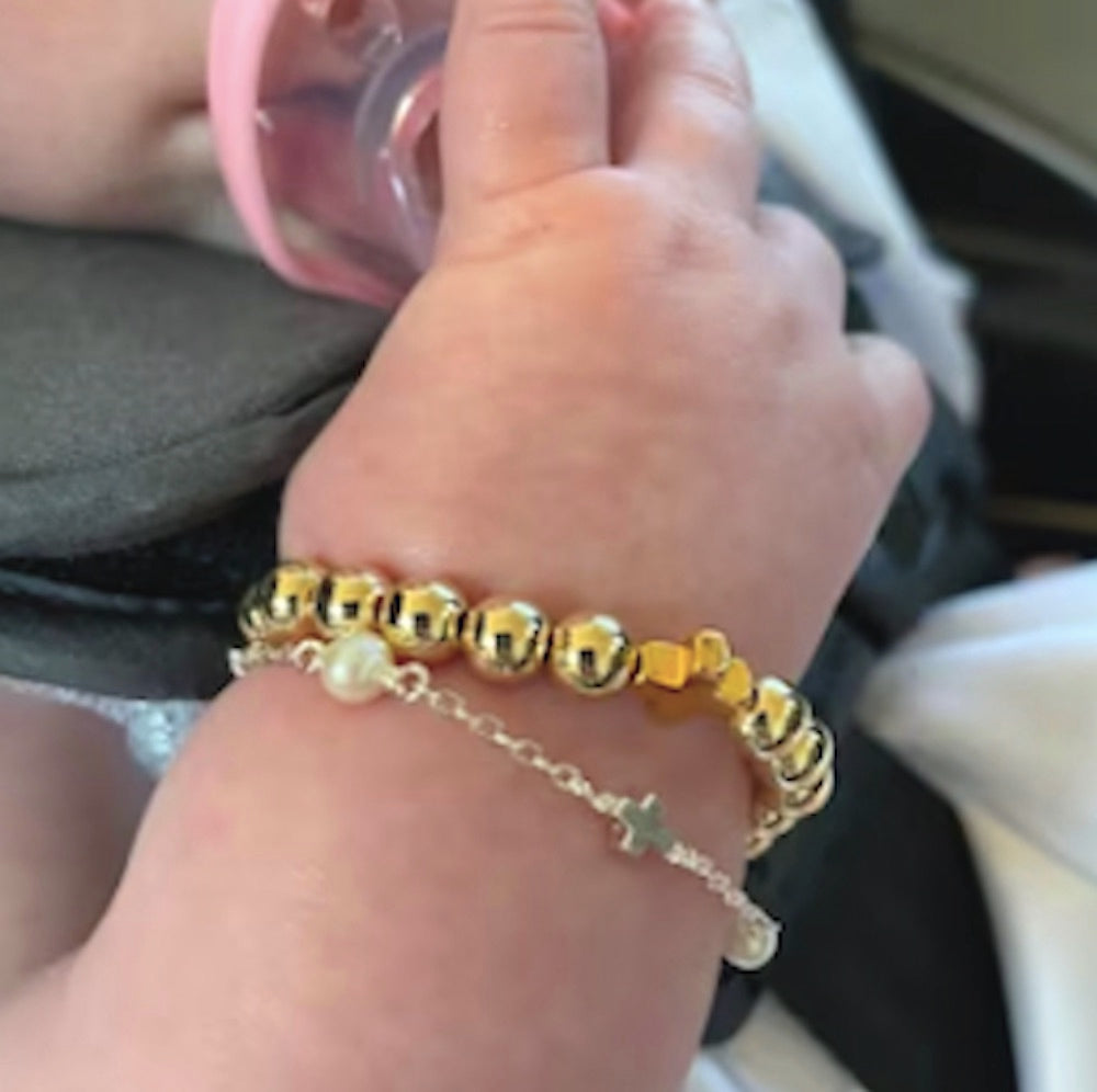 Very Cute Gold Beaded Boys or Girls Personalized Cross Bracelet