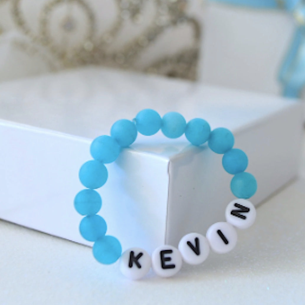 Vibrant Sky Blue Matte Jade Boys Gemstone Bracelet