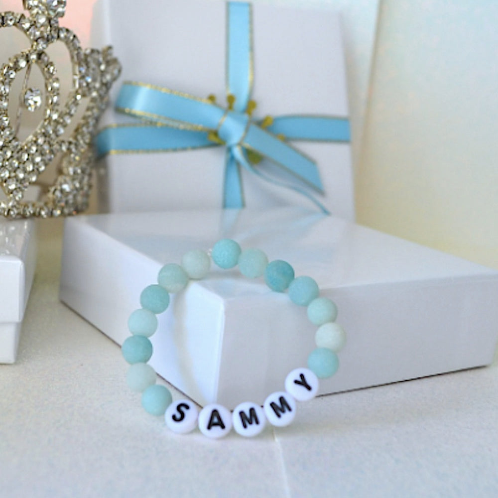 Uniquely Yours: Matte Blue-Green Amazonite Name Bracelet for Boys & Girls