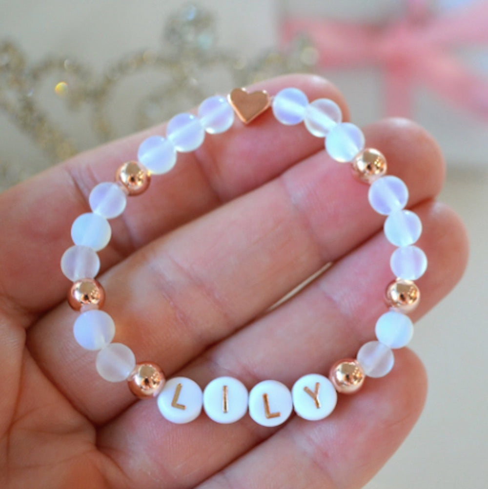 Warm Rose Gold Heart Opal Gemstone Bracelet