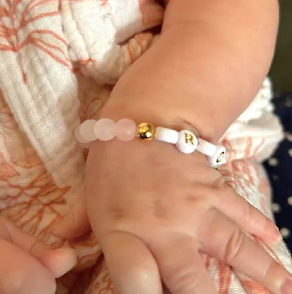 Gold Cross Rose Quartz Gemstone Bracelet