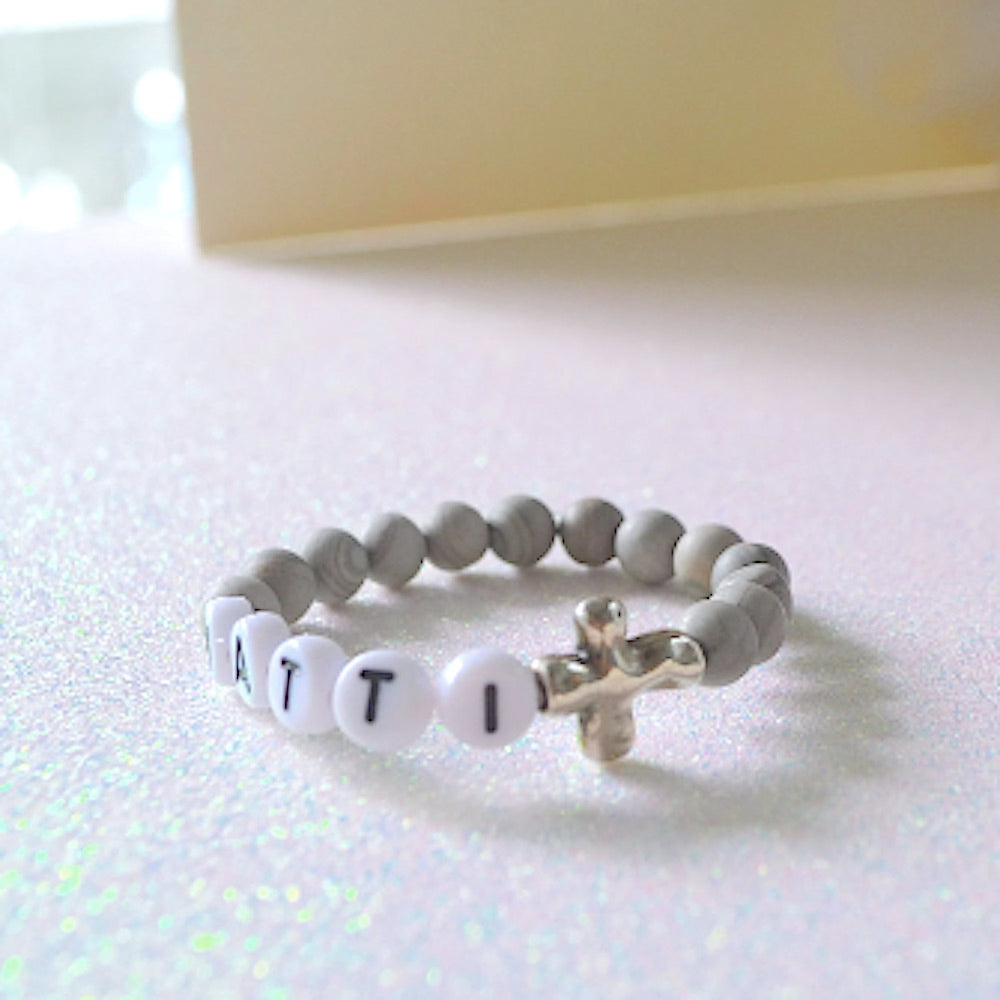 Zen Me More! Cute Grey Jasper Silver Cross Boys Bracelet