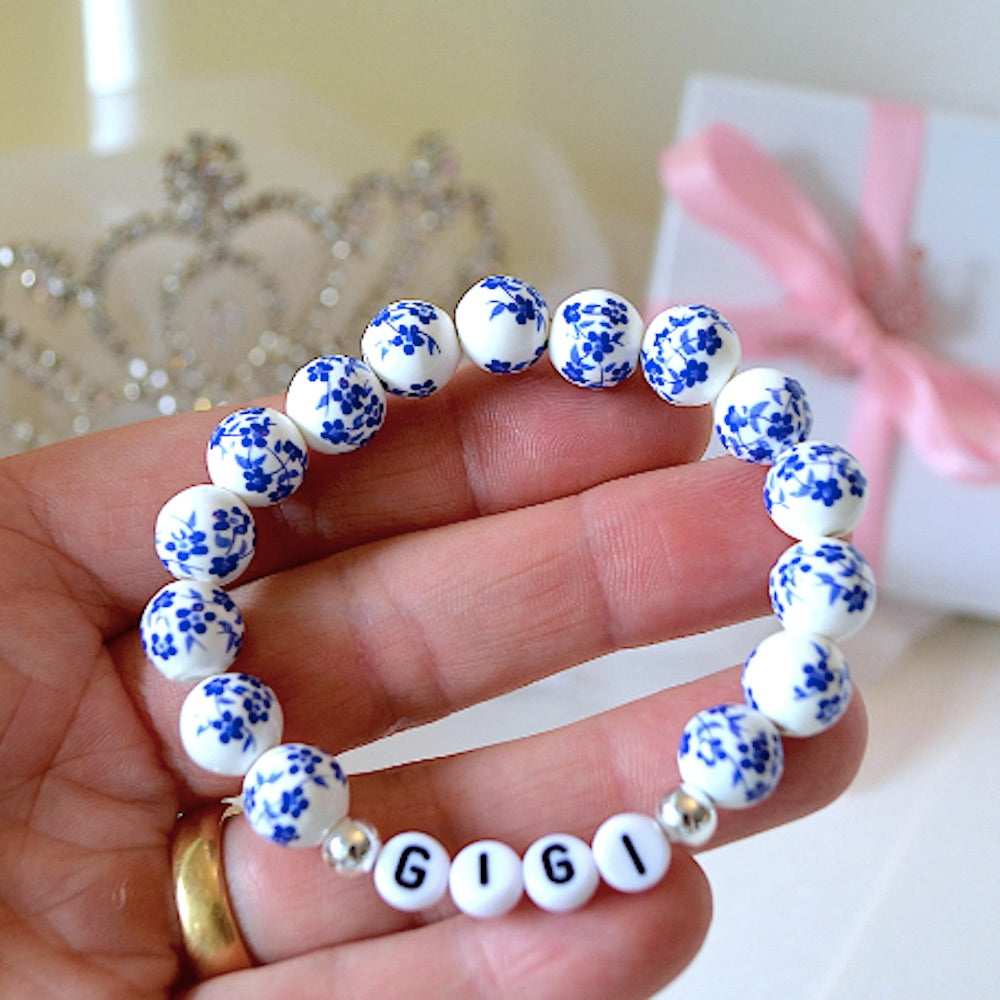 Unique Blue Floral Porcelain Bracelet Set