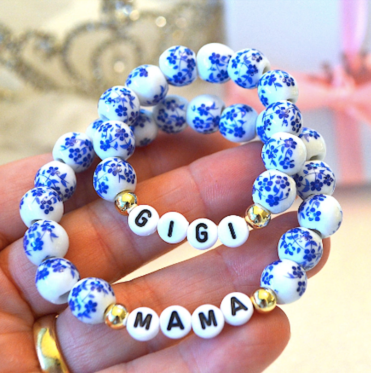 Uniquely Dainty Blue Floral Porcelain Bracelet Set