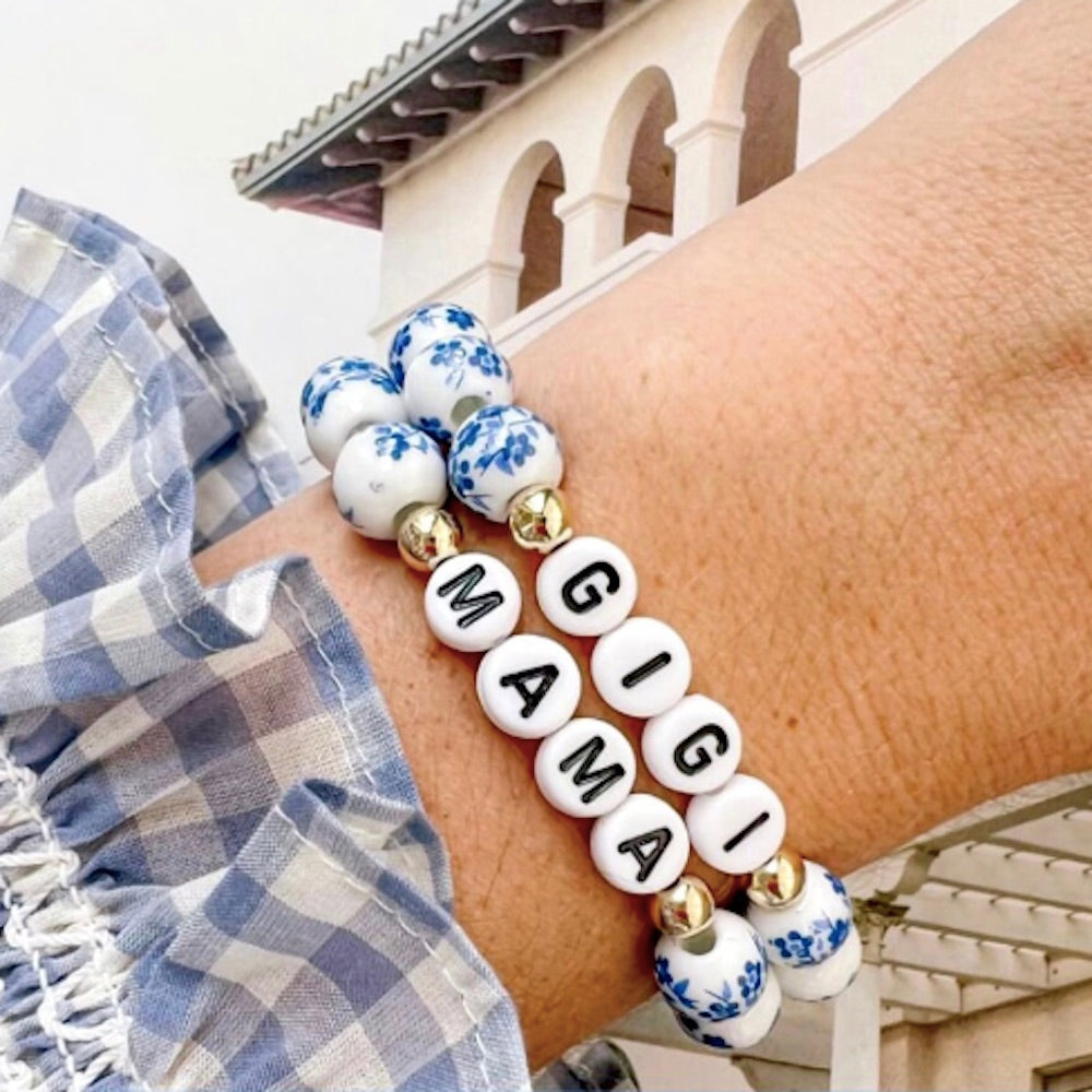 Uniquely Dainty Blue Floral Porcelain Bracelet Set