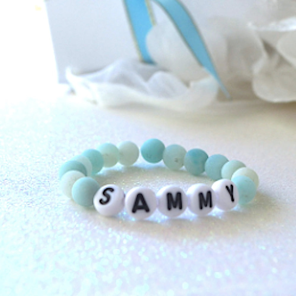 Uniquely Yours: Matte Blue-Green Amazonite Name Bracelet for Boys & Girls