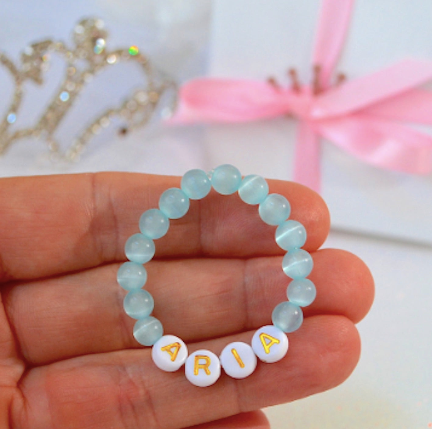 Unique Aqua Blue Quartz Kids Cat's Eye Gemstones Bracelets