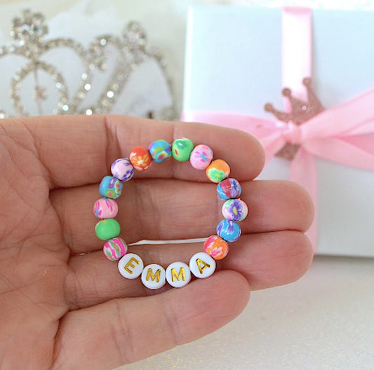 Vibrant bright colored flower clay bracelet, personalized jewelry for baby girls and kids