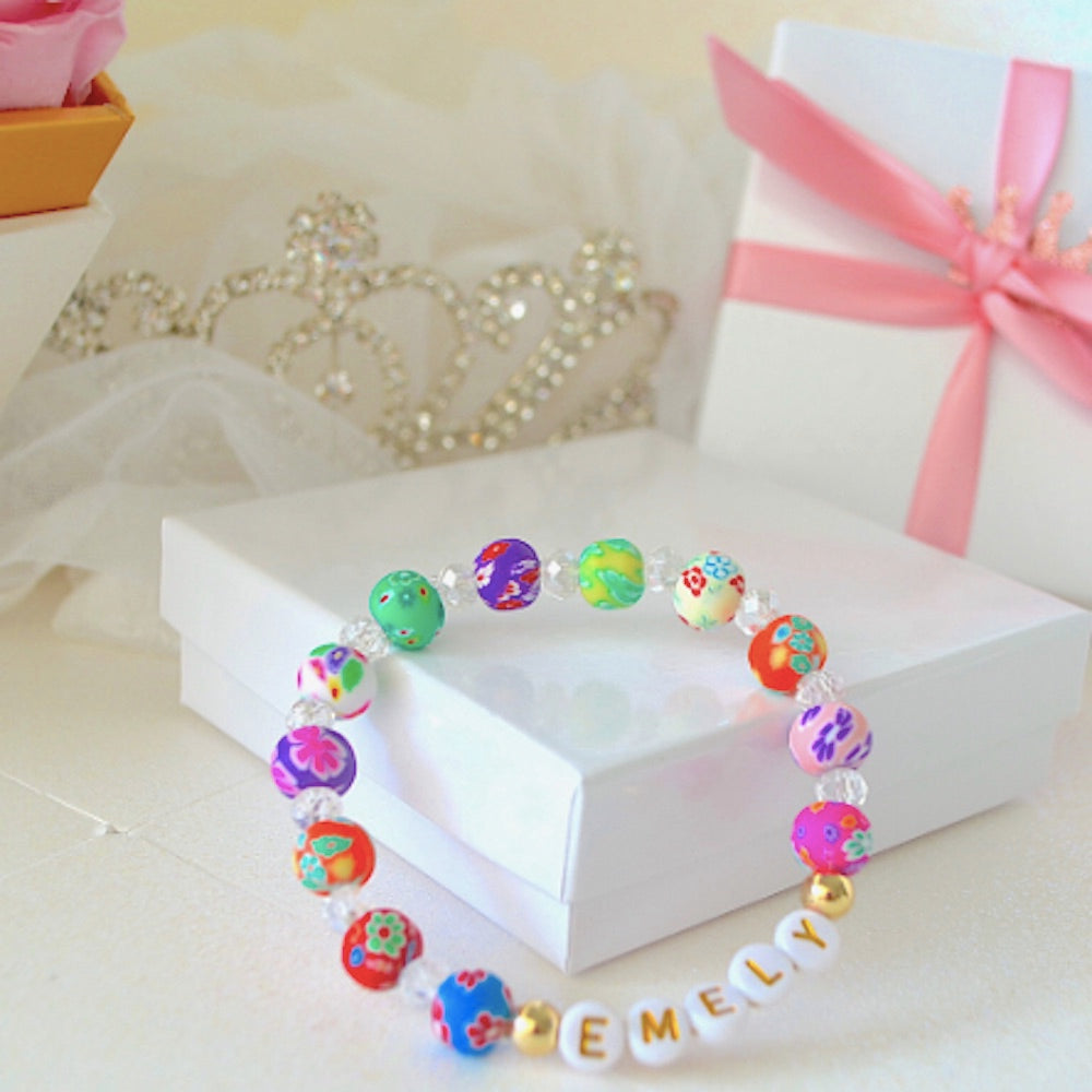 Uniquely Cute Personalized Sparkle Flower Clay Bracelet