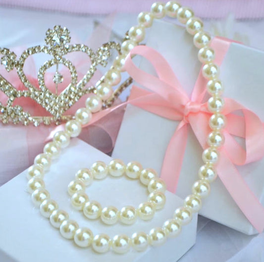 Cutest pearl necklace and bracelet set for baby girls and young girls, personalized jewelry