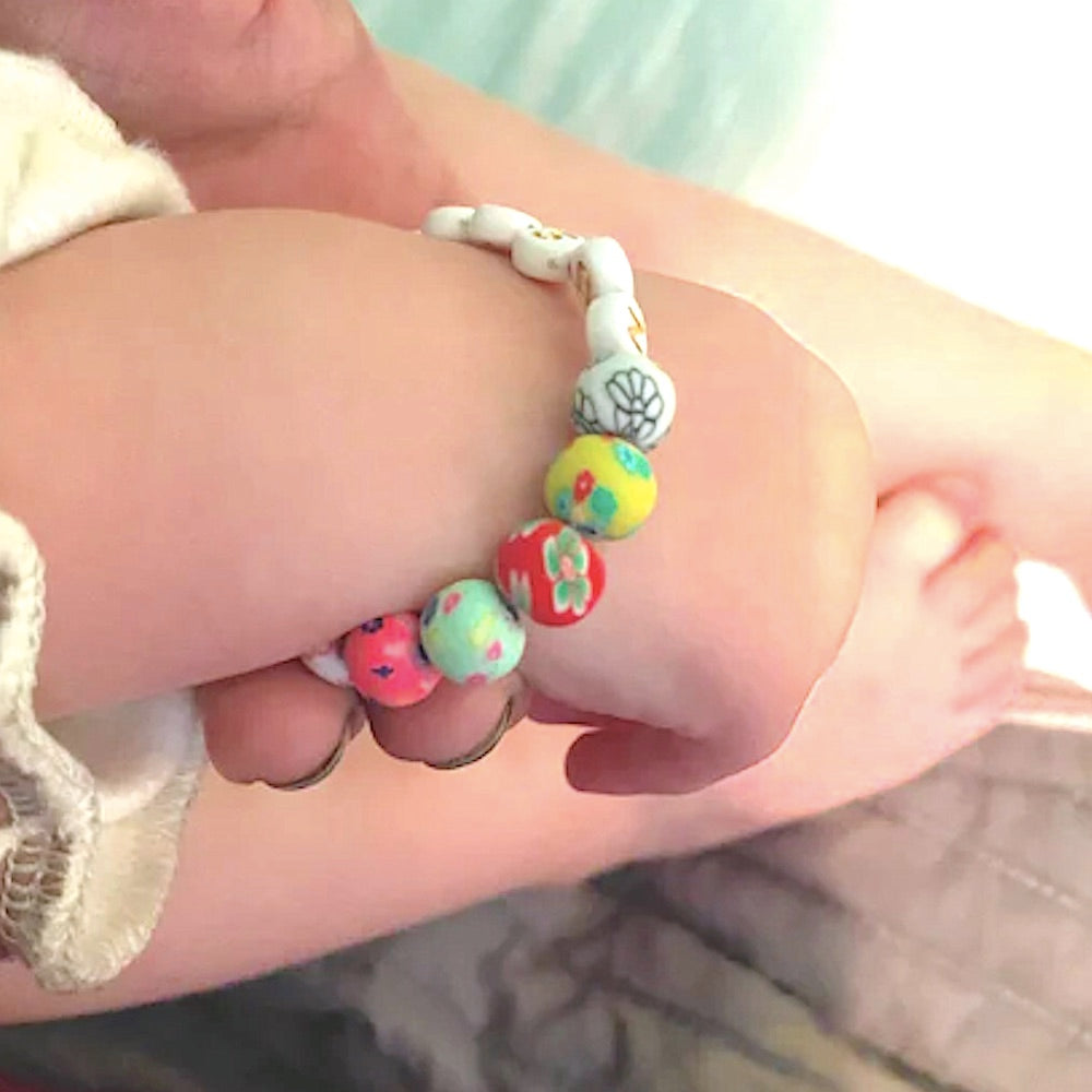 Vibrant Brightly Colored Flower Clay Bracelet