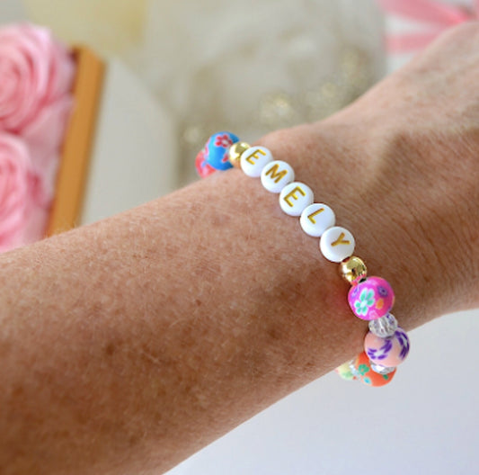 Uniquely Cute Personalized Sparkle Flower Clay Bracelet