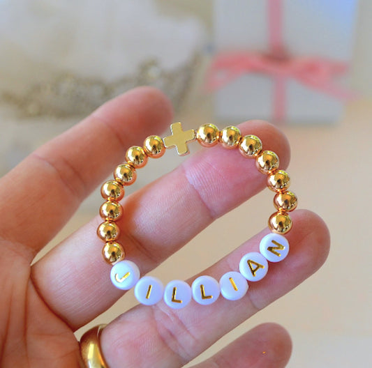 Vibrant 14K Gold Personalized Cross Bracelet