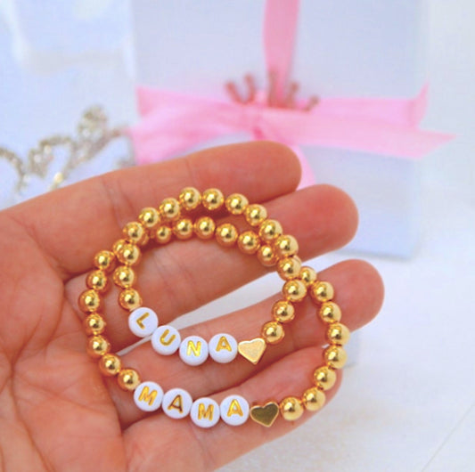 Unique Gold-Plated Tiny Heart Personalized Mommy and Daughter Matching Bracelet Set