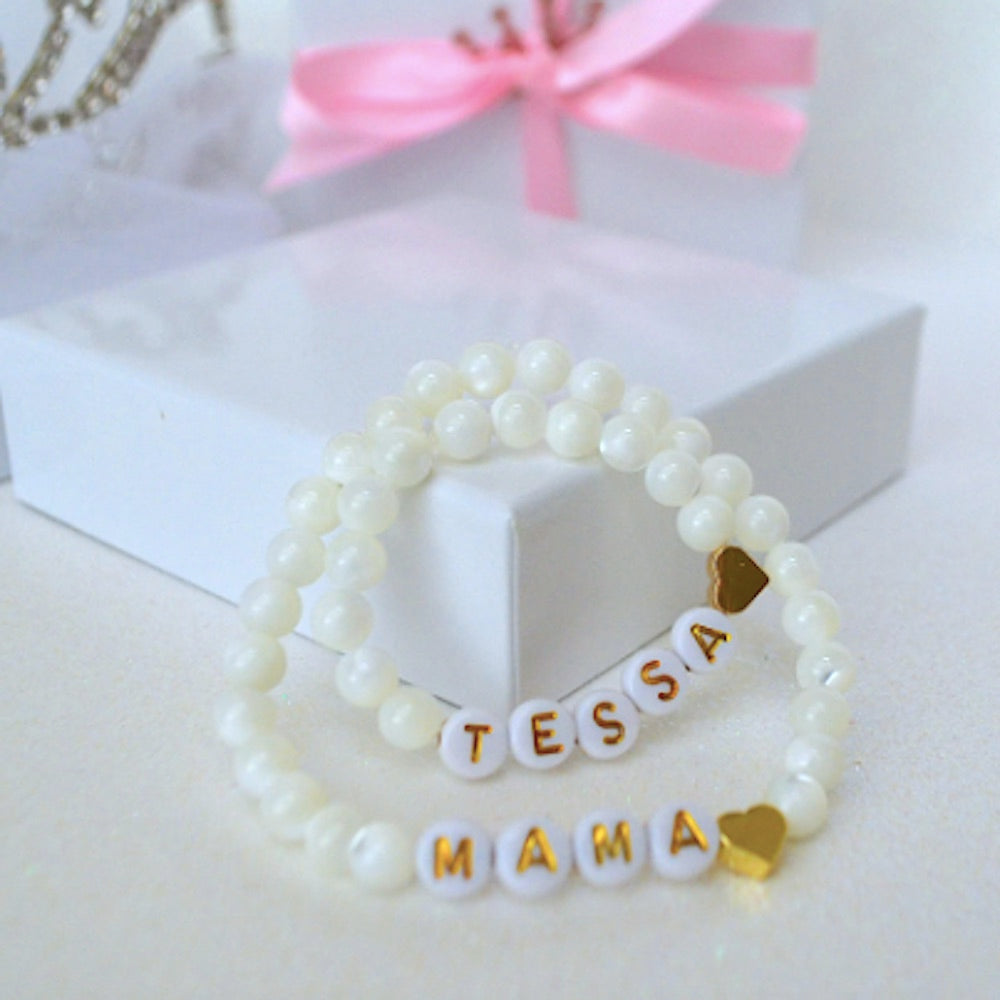 Very Cute Mother Of Pearl Mama Daughter Matching Bracelet Set