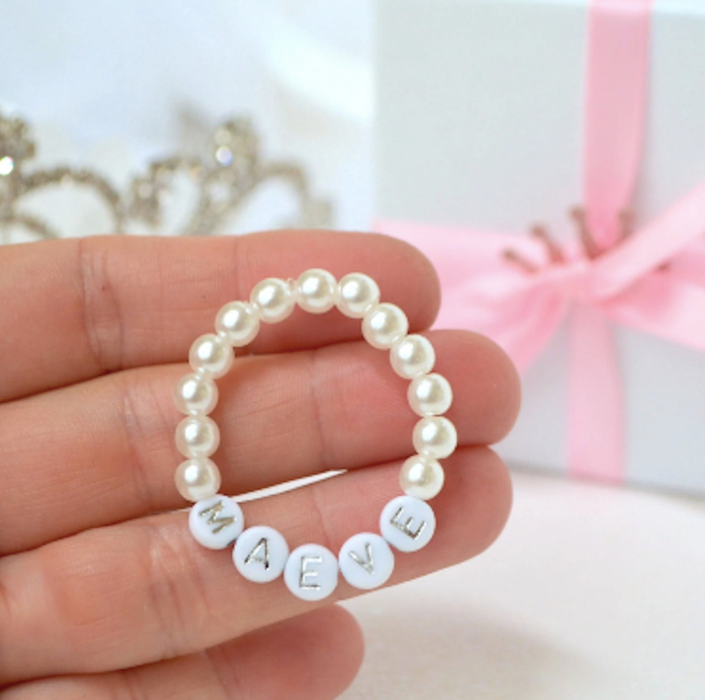 Pearl Personalized Baby Bracelet – Custom Name Beaded Bracelet for Baby Boys and Girls – Baby Shower Gift