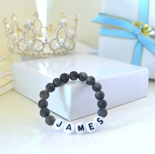 Personalized labradorite gemstone bracelet for baby boys, perfect baby shower gift