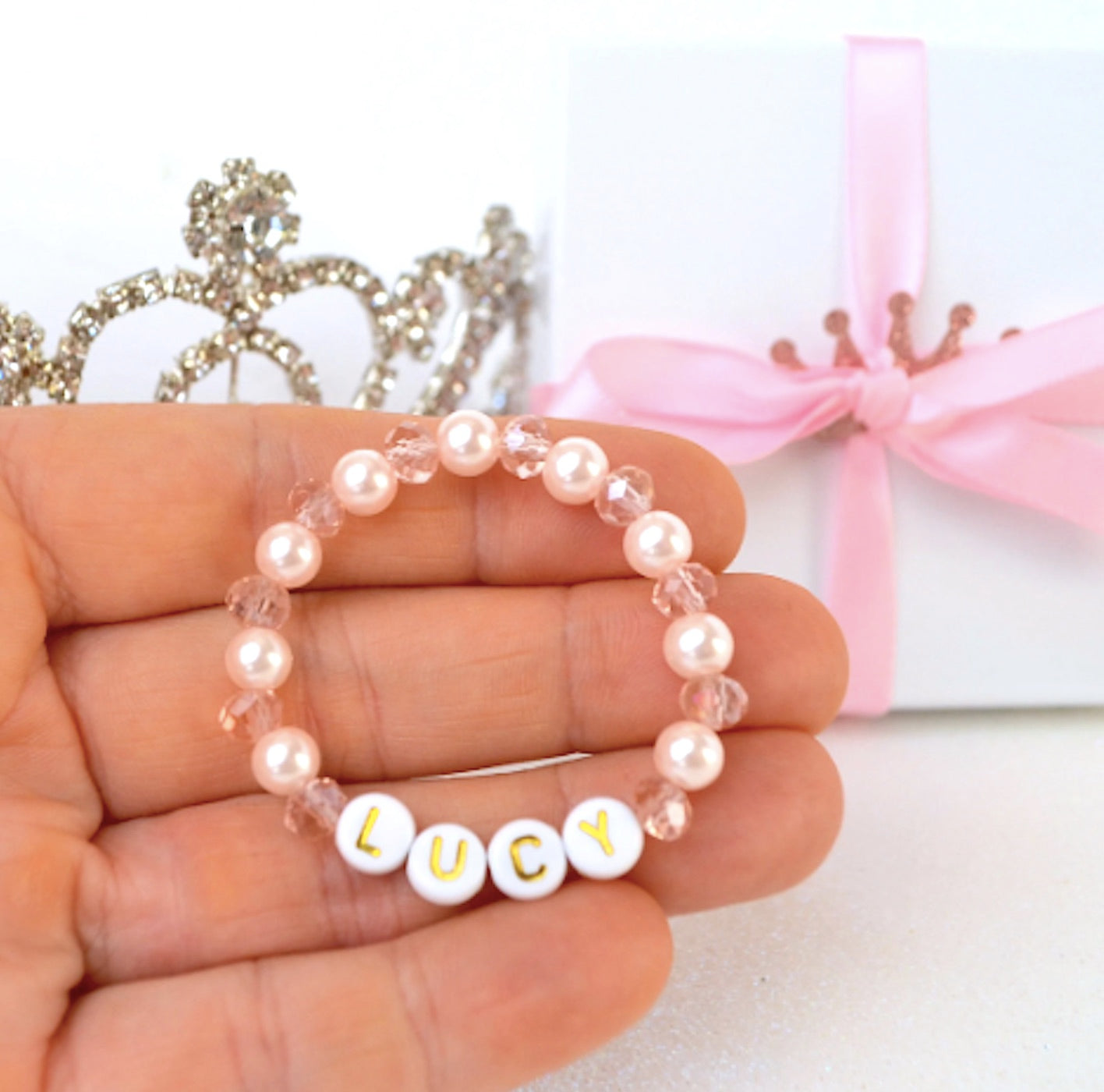 Very Cutest Beautiful Pink Pearl & Sparkly Swarovski Crystal Baby Bracelet