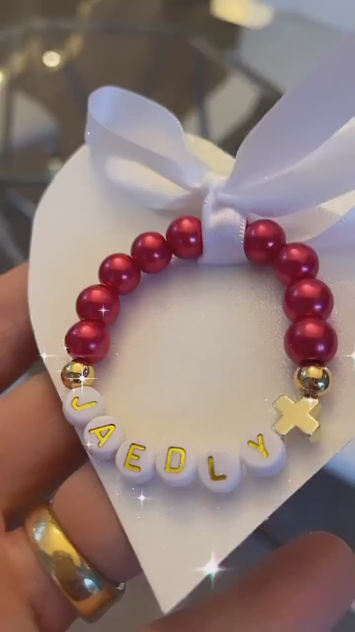 Zenith 18K Gold Plated Red Pearl Cross Bracelet – Personalized