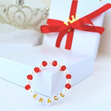 Velvet Red Crystal & Pearl Baby Bracelet