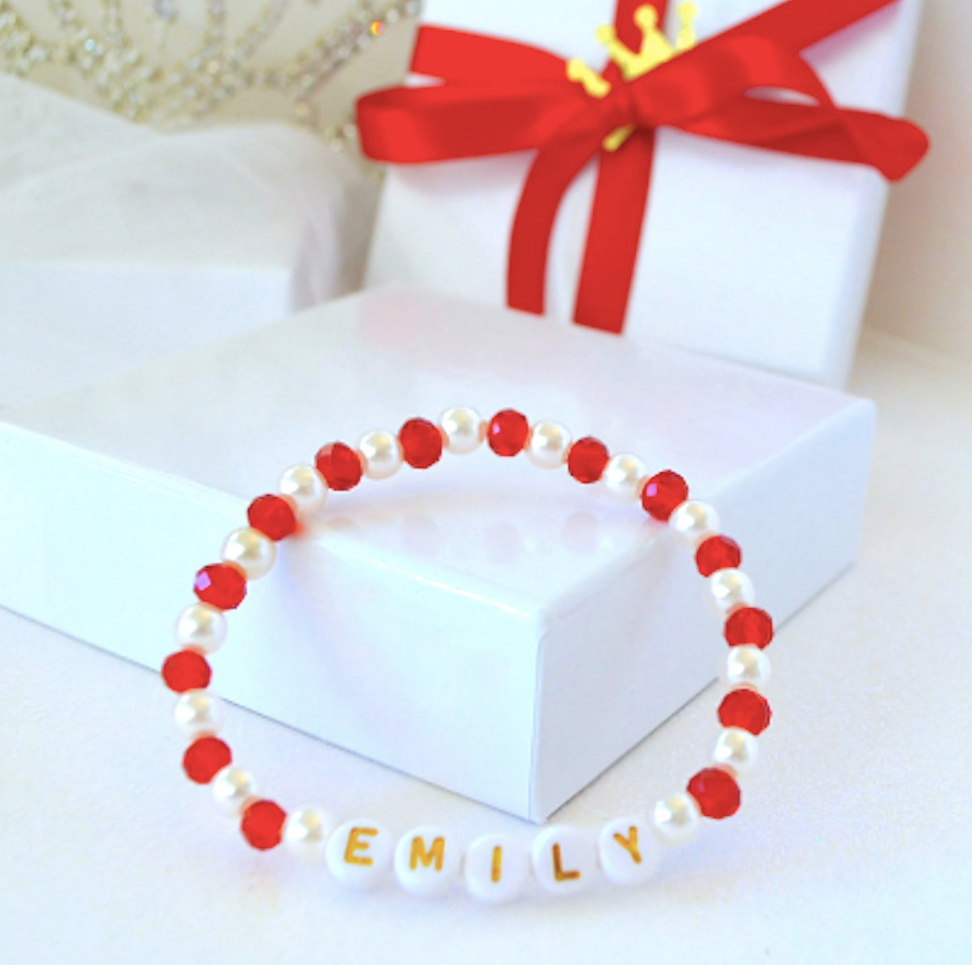 Wonderful Sparkly Red Pearl & Crystal Bracelets Set