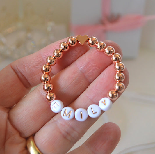 Personalized rose gold heart beaded bracelet for baby girls