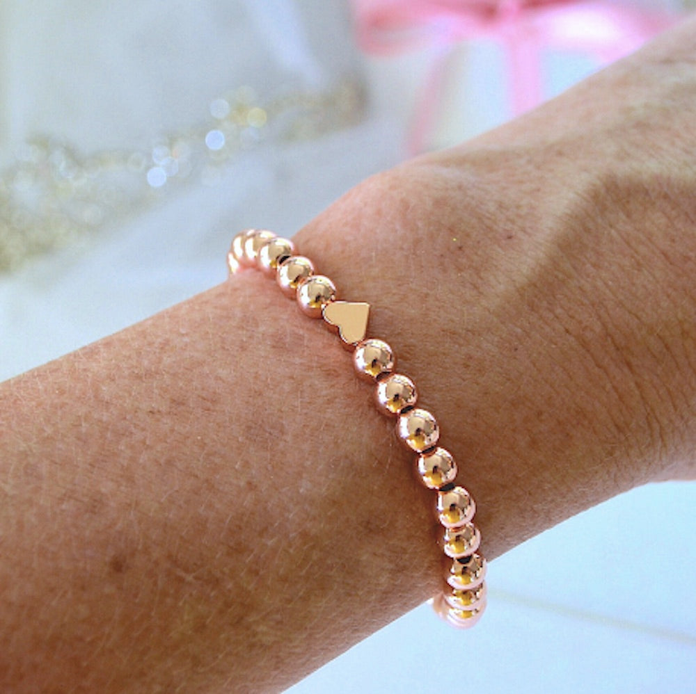 Ultra-Chic Rose Gold Heart Beaded Bracelet