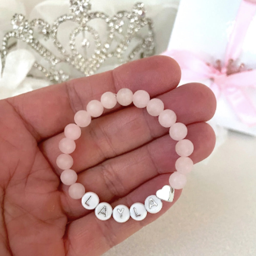 Unique Silver Heart Rose Quartz Bracelet