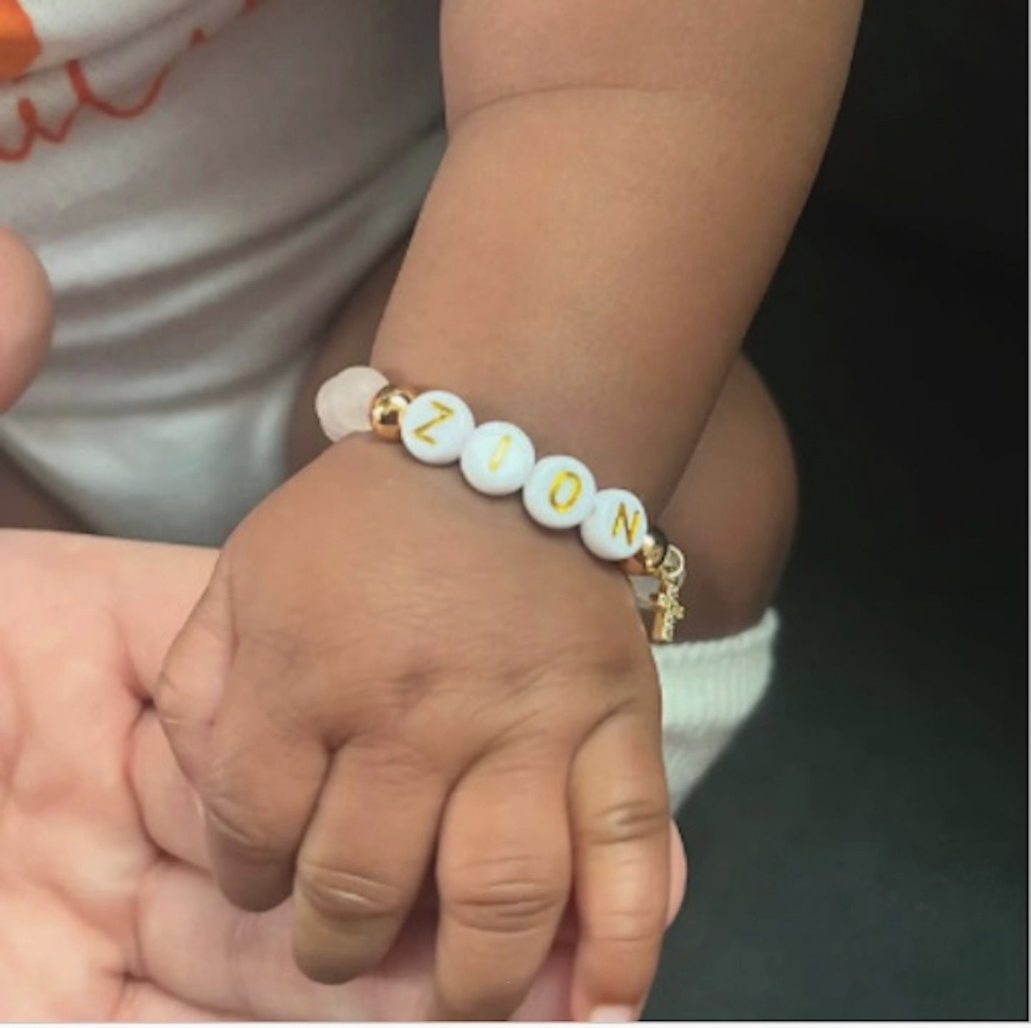 Gold Rhinestone Cross Rose Quartz Gemstone Bracelet