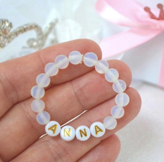 Sea Opal Gemstone Personalized Baby Bracelet – Custom Name Beaded Bracelet for Baby Boys and Girls – Baby Shower Gift