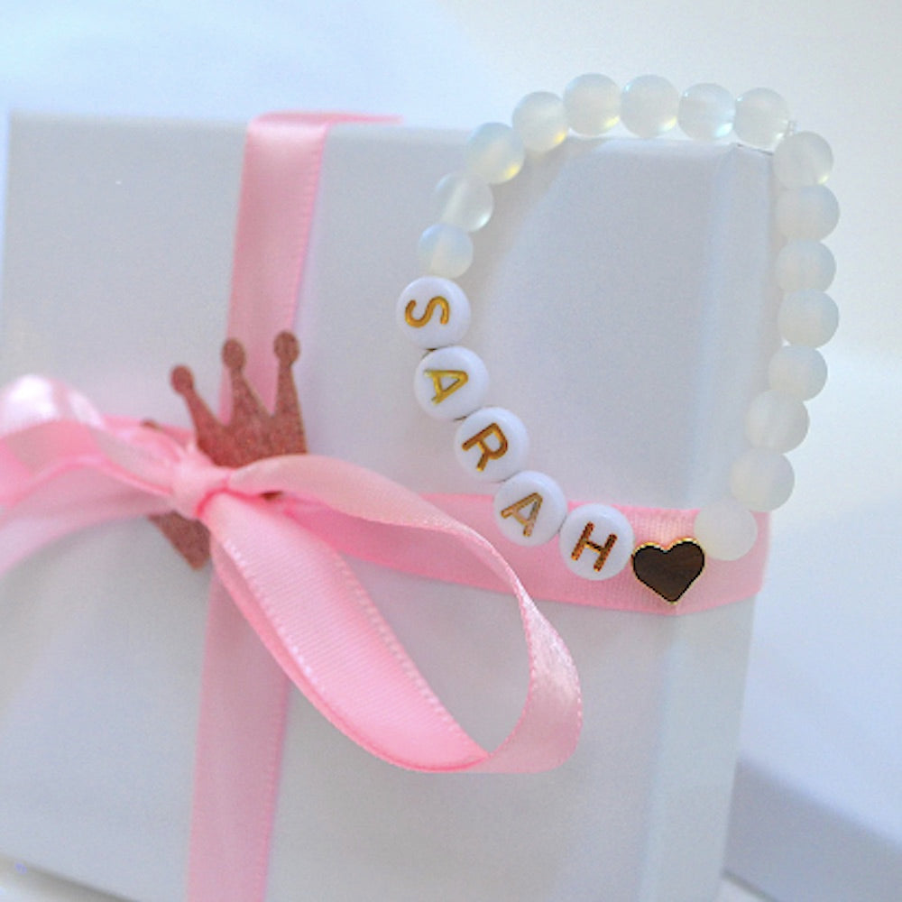 Vibrant Opalite Frosted Gemstone Bracelet with Custom Word & Gold Heart