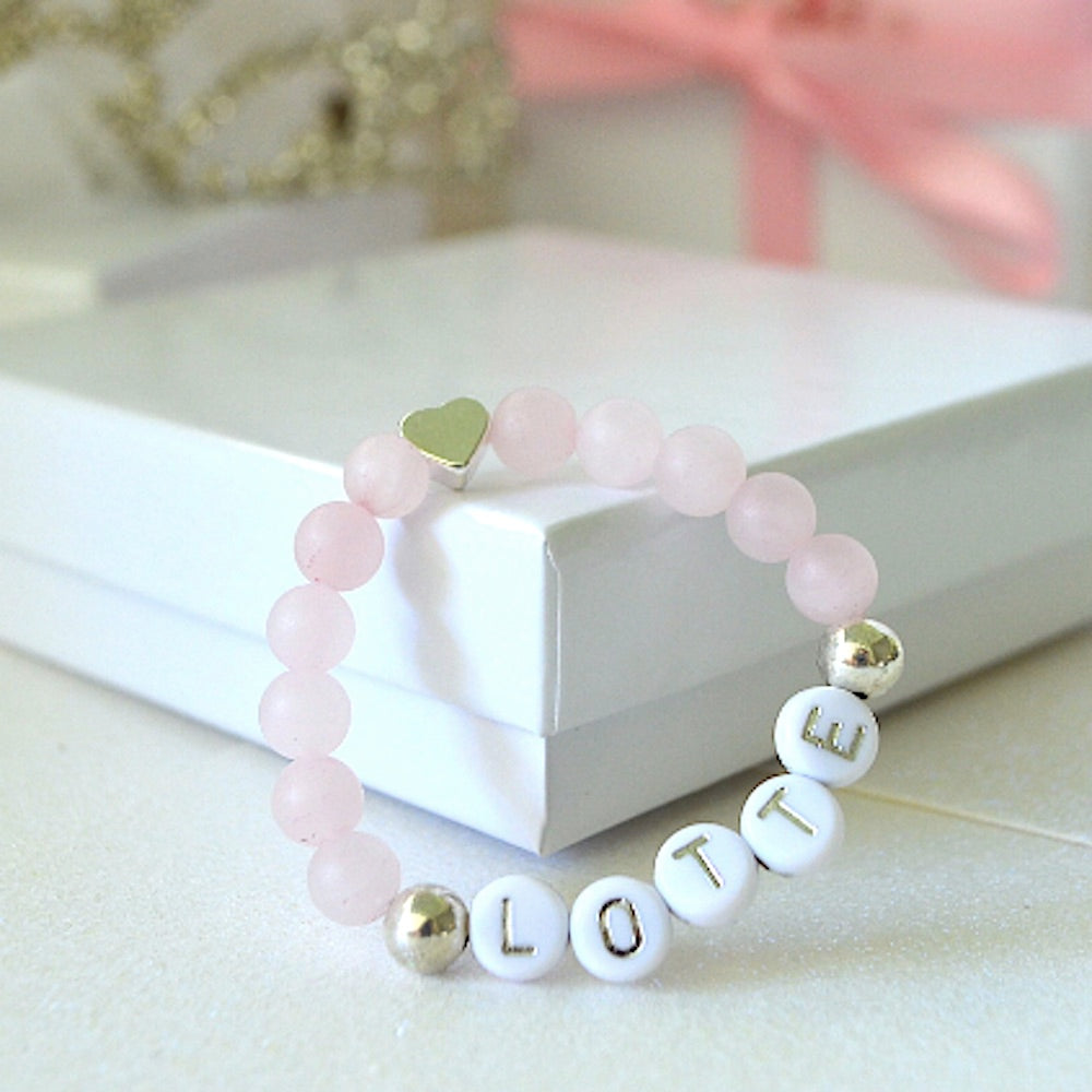 Uplifting Silver Heart Rose Quartz Gem Bracelets