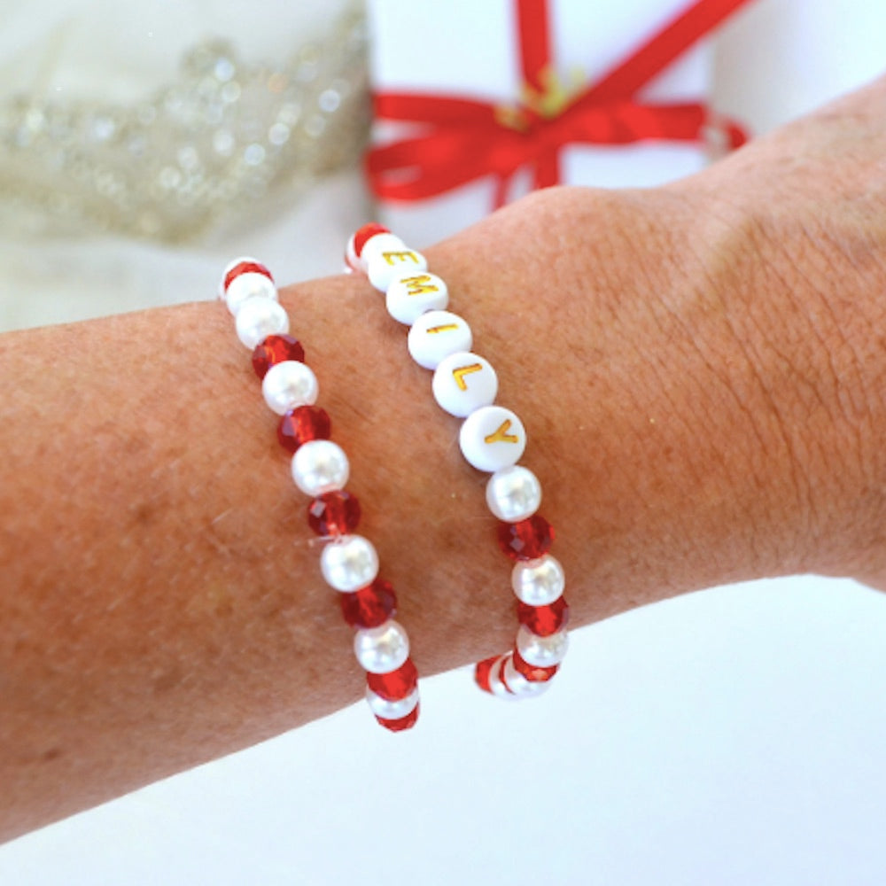 Wonderful sparkly red pearl and crystal bracelets set – personalized protection and Valentine gift for kids, teens, and women