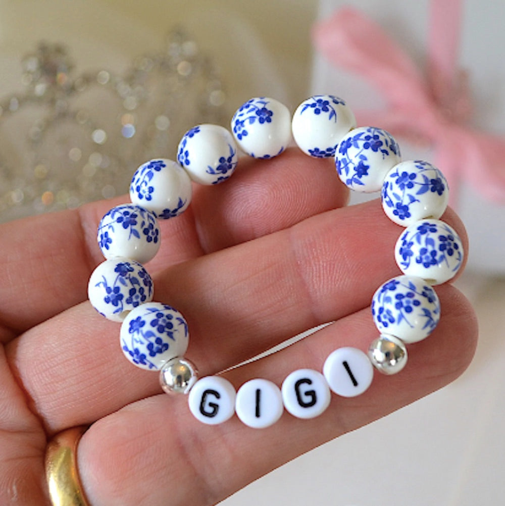 Unique Blue Floral Porcelain Bracelet Set