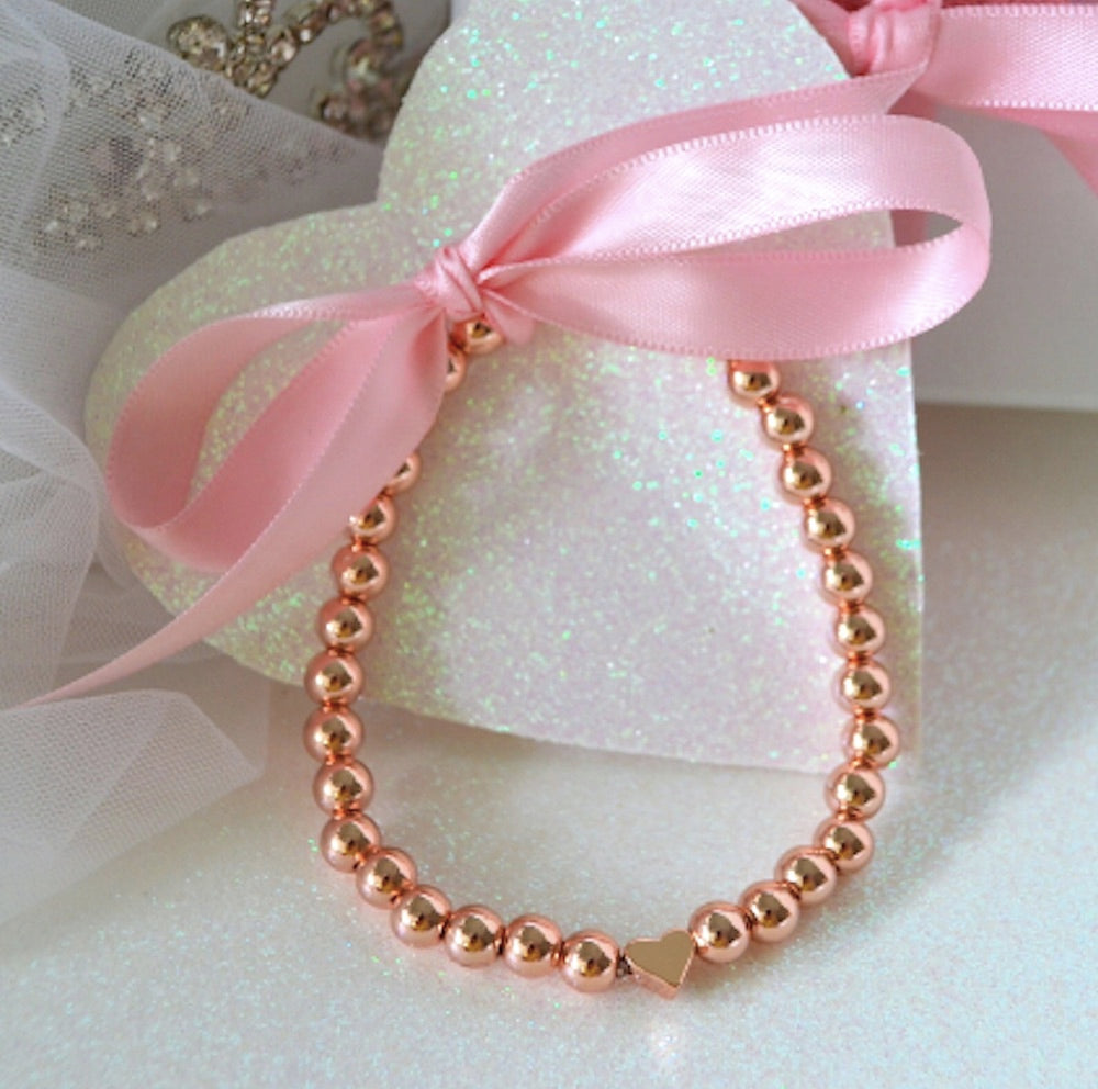 Ultra-Chic Rose Gold Heart Beaded Bracelet